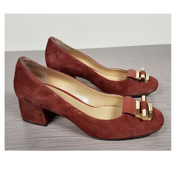 MICHAEL Michael Kors 'Gloria' Square Toe Pump Brick Color Suede Womens Size 5 - Picture 3 of 6